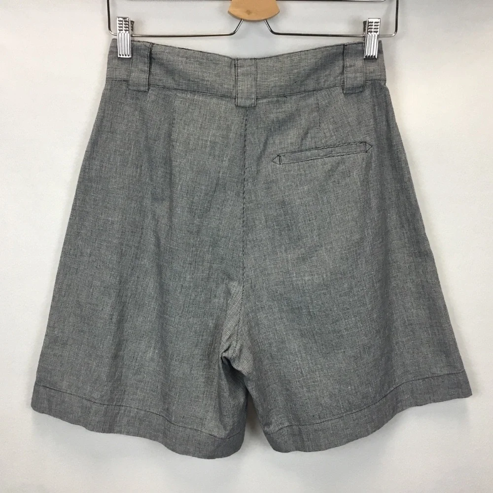 Alex Mill Drill Pleated Shorts Houndstooth Linen Blend High Waisted Size 4 - Picture 2 of 11